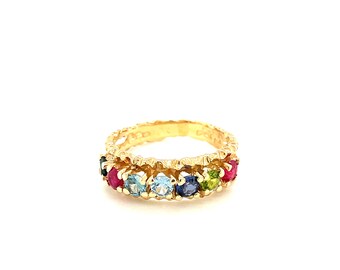 14K Yellow Gold Multi color Gemstone Band