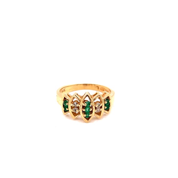 14K Yellow Gold Emerald and Diamond Ring - image 1