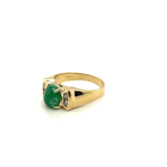 14K Yellow Gold Diamond & Cabochon Emerald Ring - image 4