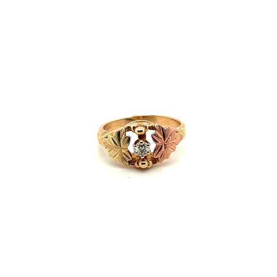 10K Yellow & Rose Gold Diamond Solitaire Leaf Ring - image 1