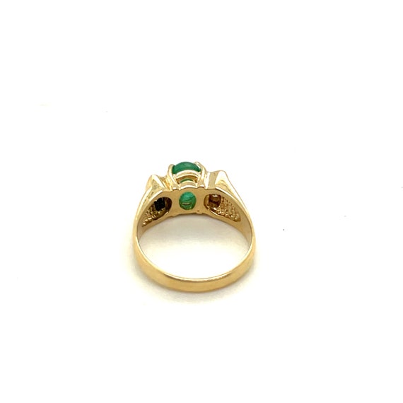 14K Yellow Gold Diamond & Cabochon Emerald Ring - image 3