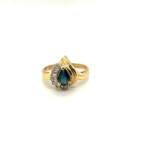 14K Yellow Gold Diamond & Sapphire Pear Shape Ring