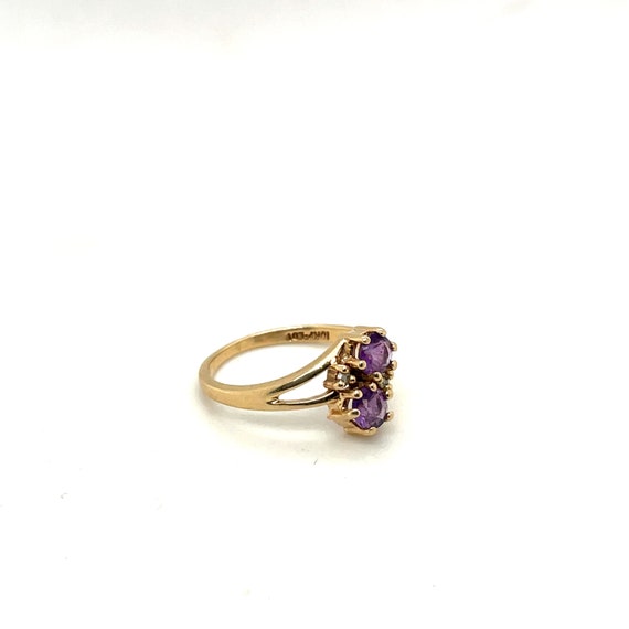 10K Yellow Gold Double Round Amethyst Ring - image 2