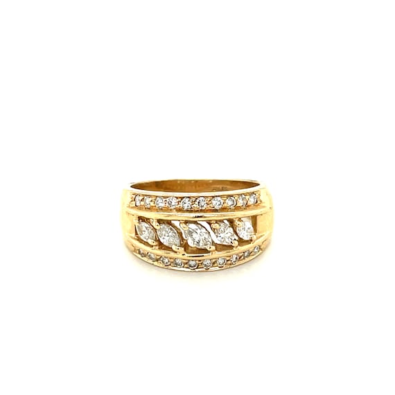 14K Yellow Gold Marquise cut Diamond Dome Ring - image 1