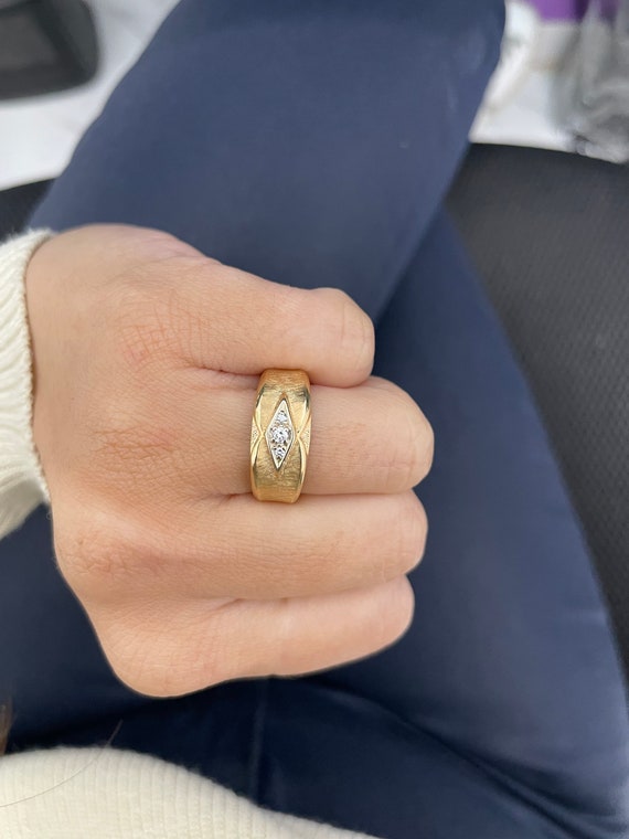 14K Yellow Gold Diamond Matte Ring - image 5