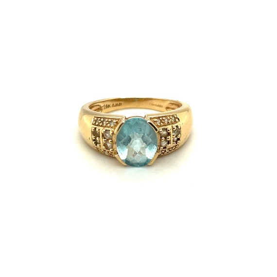 14K Yellow Gold Diamond and Oval Aquamarine Ring