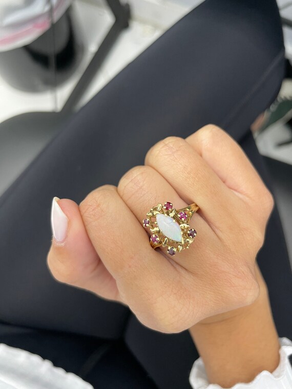 14K Yellow Gold Ruby & Opal Ring - image 4