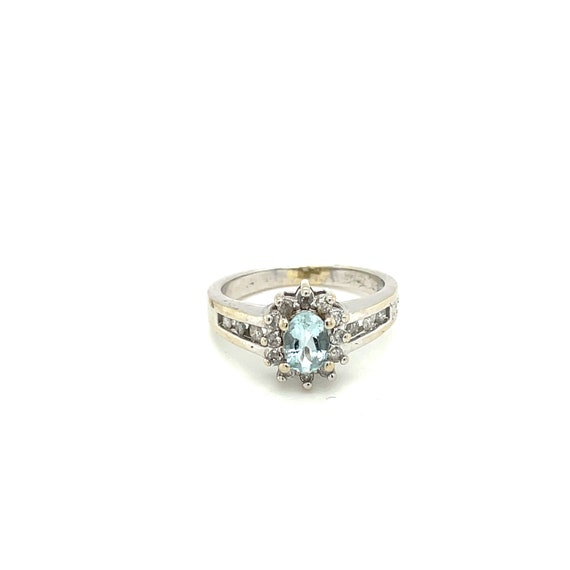 14K White Gold Oval cut Aquamarine and Diamond Ri… - image 1