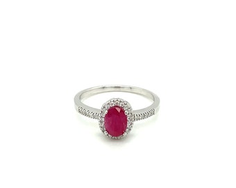 14K White Gold Oval cut Ruby and Diamond Ring