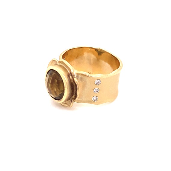 14K Yellow Gold Round-Cut Smokey Topaz Flower Ring - image 6