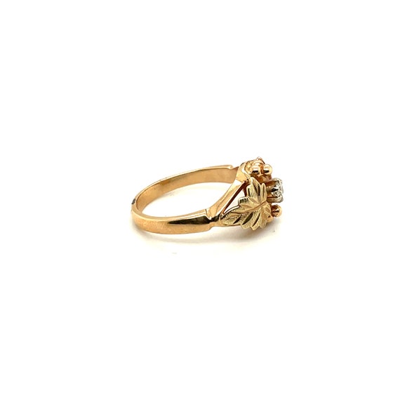 10K Yellow & Rose Gold Diamond Solitaire Leaf Ring - image 2