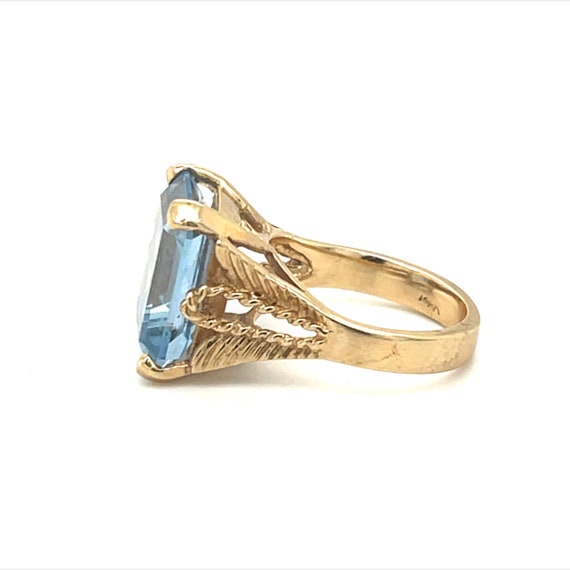 14K Yellow Gold Emerald Cut Blue Topaz Ring - image 2