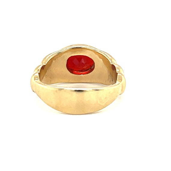 14K Yellow Gold Oval Cut Synthetic Ruby Ring - image 3