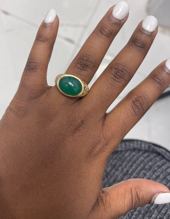 14K Yellow Gold Oval Emerald Ring - image 4