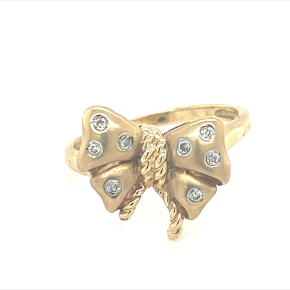 14K Yellow Gold Diamond Bow Tie Shaped Ring