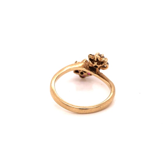 14K Yellow Gold Ruby Diamond Floral Ring - image 3