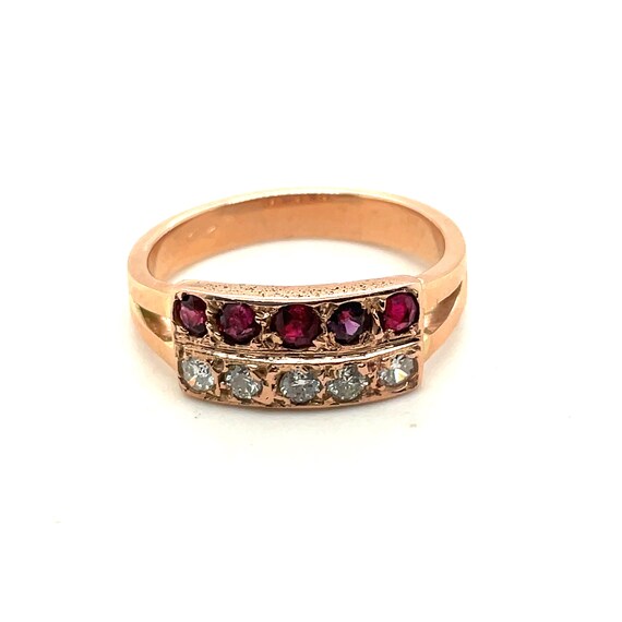 18K Rose Gold Diamond and Ruby Two Row Ring - image 1