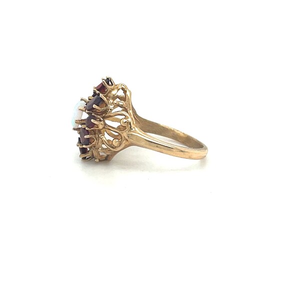 10K Yellow Gold Flower Ruby and Opal Ring - image 2
