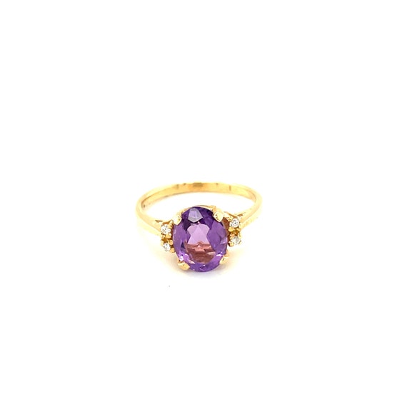14K Yellow Gold Oval cut Amethyst and Diamond Ring - image 1