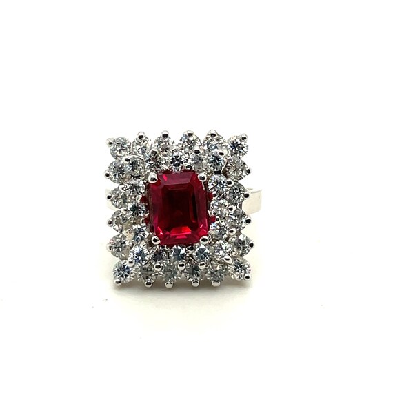 14K White Gold Diamond and Ruby Rectangular Doubl… - image 1