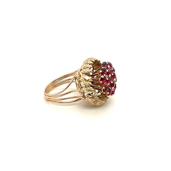 14K Yellow Gold Ruby Flower Statement Ring - image 4
