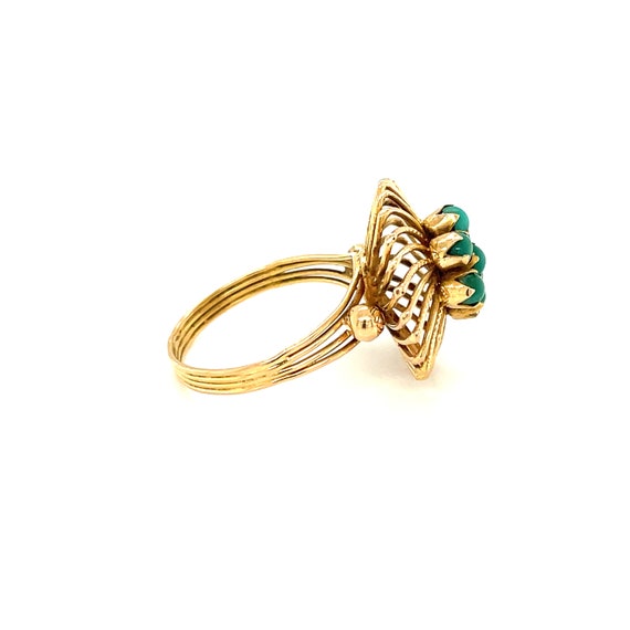 10K Yellow Gold Turquoise Floral Ring | Turquoise… - image 5