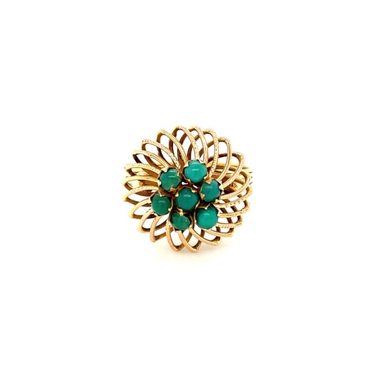 10K Yellow Gold Turquoise Floral Ring | Turquoise… - image 1