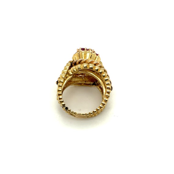 18K Yellow Gold .10CT Diamond & Ruby Flower Ring - image 3