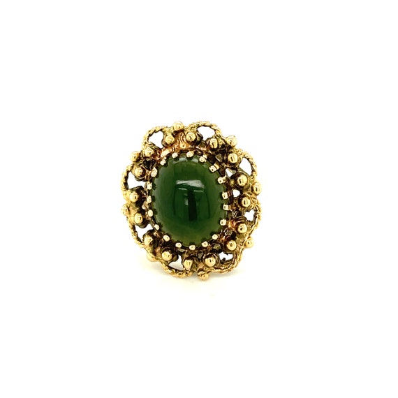 14K Yellow Gold Oval Jade Cabochon Statement Ring