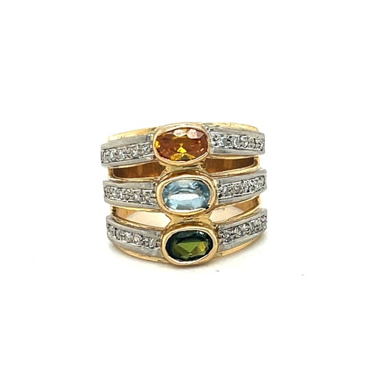 14K Yellow Gold Citrine, Aquamarine and Emerald R… - image 1