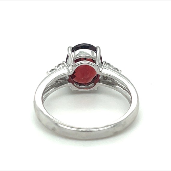 14K White Gold Oval Cut Garnet Diamond Ring - image 3