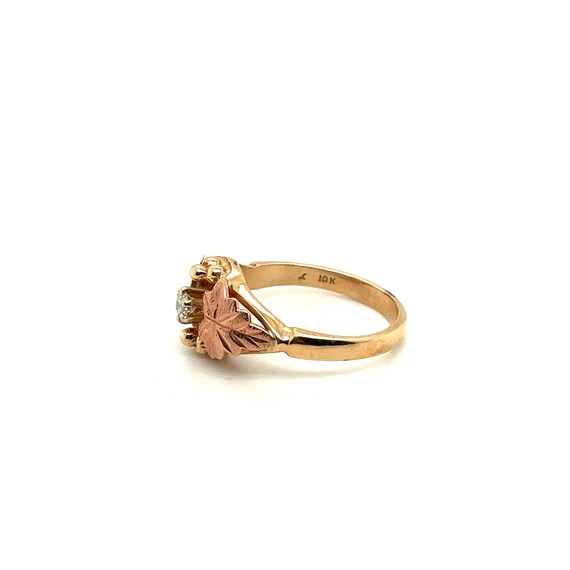 10K Yellow & Rose Gold Diamond Solitaire Leaf Ring - image 4
