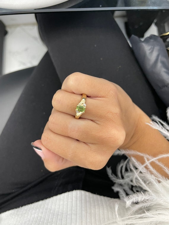 Green Topaz Ring, Christmas Gift, Engagement Ring, Green Topaz and Diamond,  10k Yellow Gold Ring, Diamonds Ring, Ring for Her, Genuine Topaz - Etsy