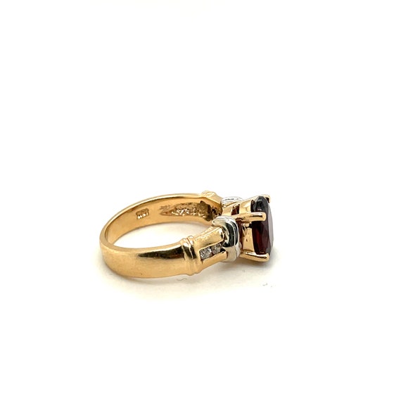 10K Yellow Gold Diamond & Oval Garnet Ring - image 2