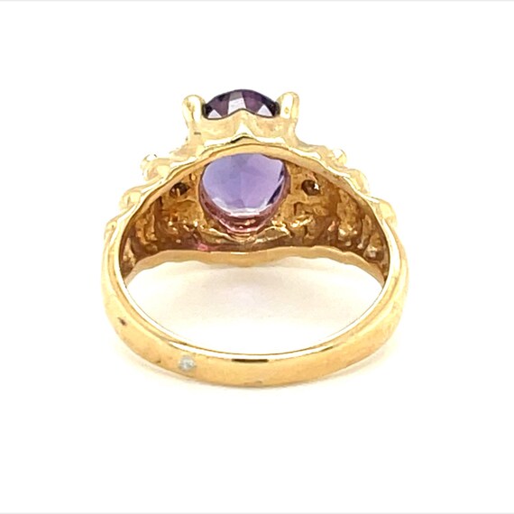 14K Yellow Gold Oval Cut Amethyst Diamond Ring - image 3