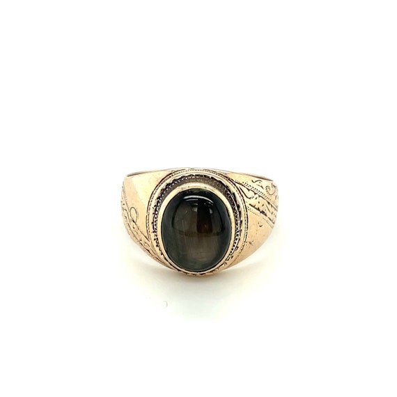 10K Yellow Gold Oval cut Cabochon Onyx Signet Ring - image 1