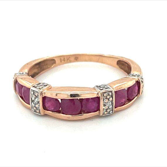14K Rose Gold Ruby Round Cut Channel- Set Ring - image 1
