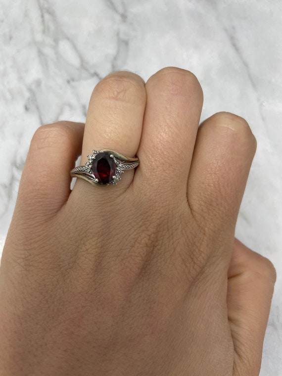 10K White and Yellow Gold Oval cut Garnet Ring - image 2