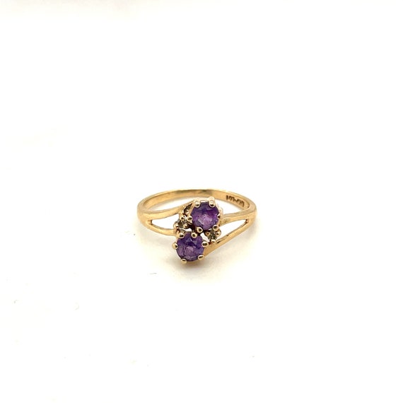 10K Yellow Gold Double Round Amethyst Ring - image 1