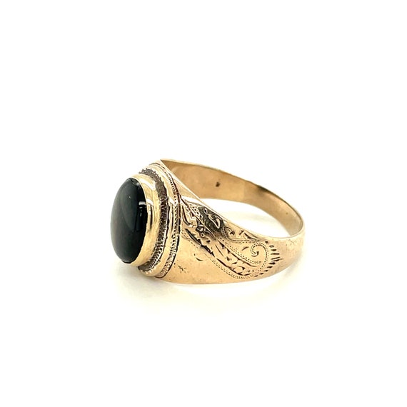 10K Yellow Gold Oval cut Cabochon Onyx Signet Ring - image 3