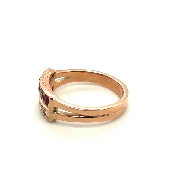 18K Rose Gold Diamond and Ruby Two Row Ring - image 4