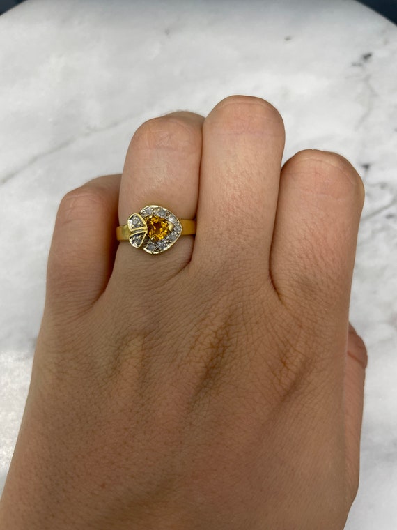 14K Yellow Gold Heart cut Citrine and Diamond Ring - image 2