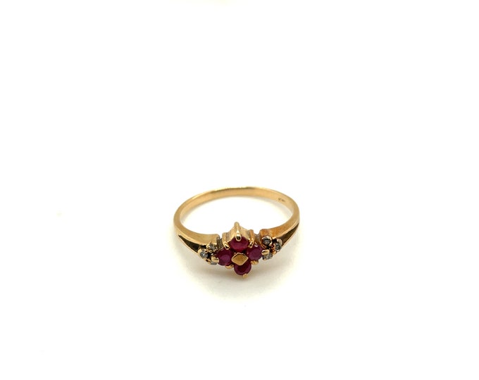 14K Yellow Gold Diamond & Ruby Flower Ring APEX3416 - Etsy