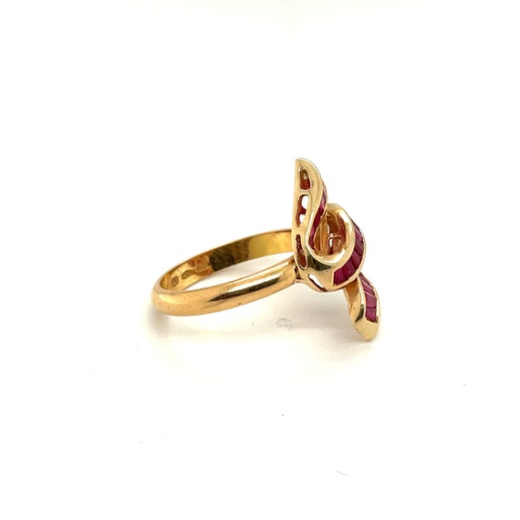 18K Yellow Gold Ruby Wave Ring - image 2