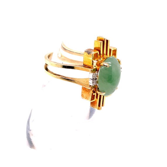 14K Yellow Gold Emerald Cabochon Ring - image 5