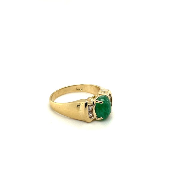 14K Yellow Gold Diamond & Cabochon Emerald Ring - image 2