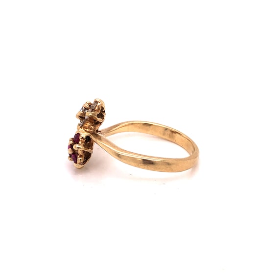 14K Yellow Gold Ruby Diamond Floral Ring - image 4