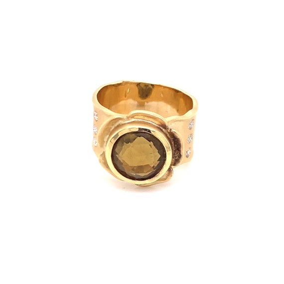 14K Yellow Gold Round-Cut Smokey Topaz Flower Ring - image 1