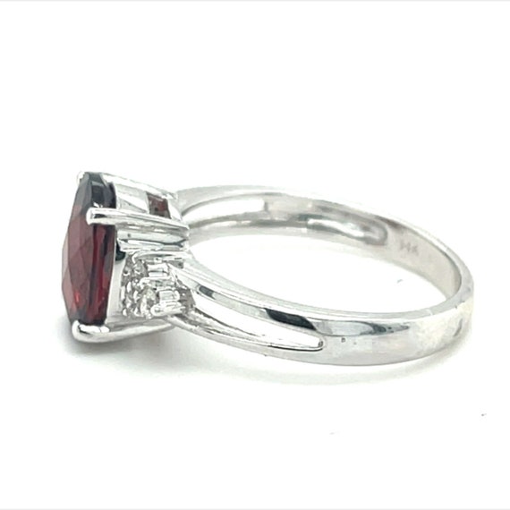 14K White Gold Oval Cut Garnet Diamond Ring - image 2