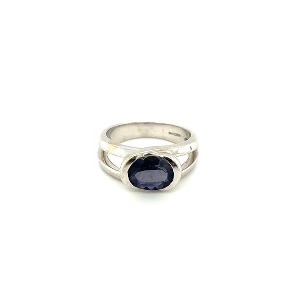 14K White Gold Oval cut Sapphire Solitaire Ring - image 1